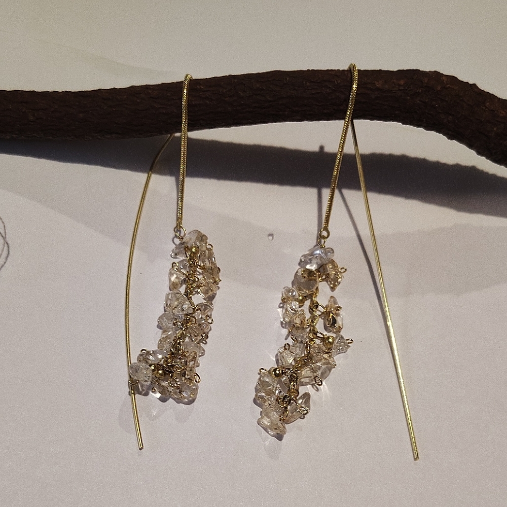 Gold Crystal Cluster Threader Earrings - Elegant Women Jewelry